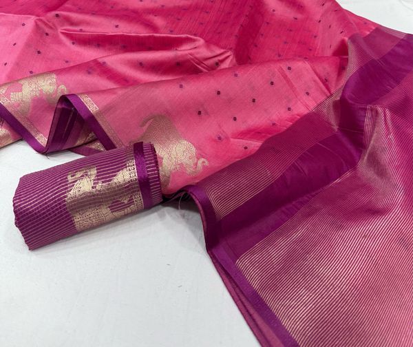 Pink Bandhani Silk Saree with Zari Elephant Border
