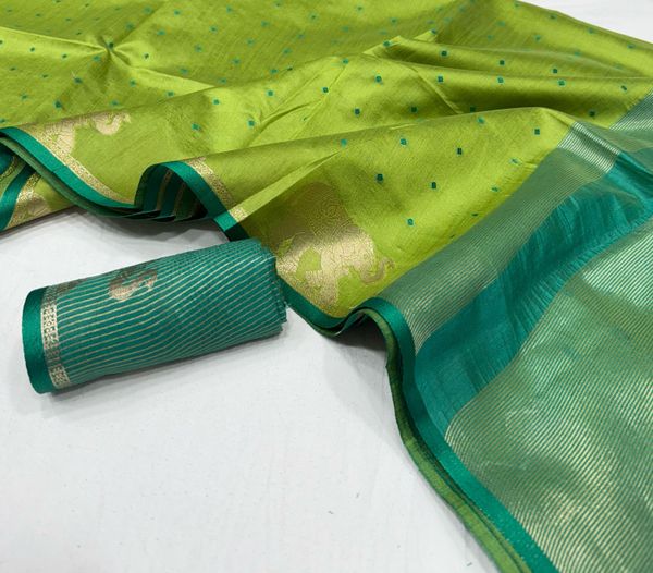 Green Bandhani Silk Saree with Zari Elephant Border