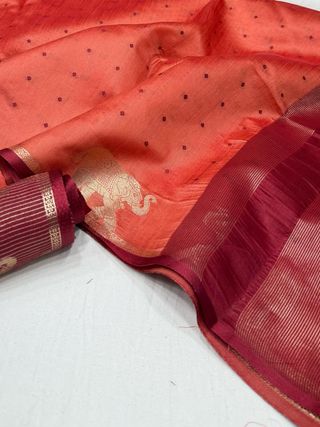 Coral Orange Bandhani Silk Saree with Zari Elephant Border