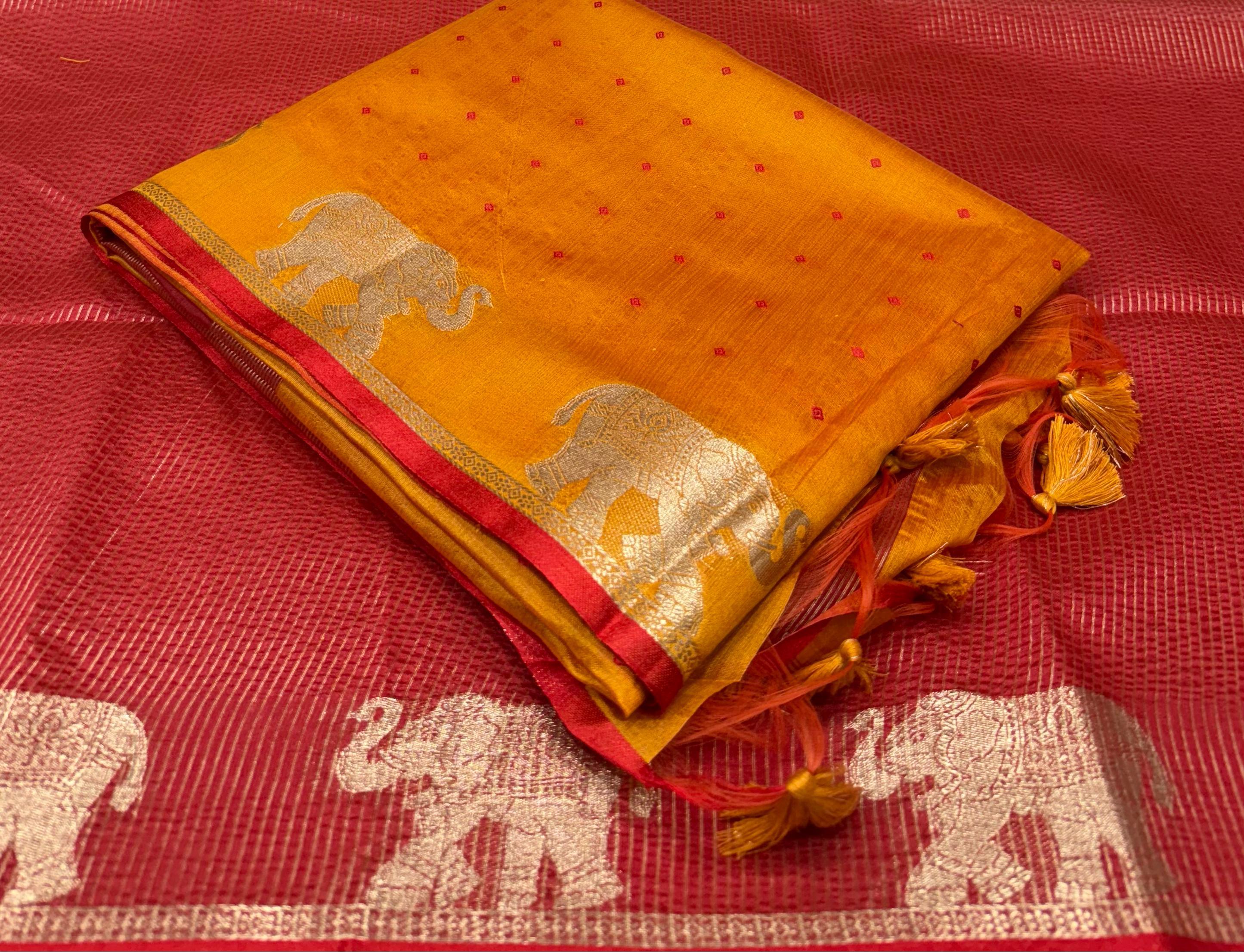 Mustard Yellow Bandhani Silk Saree with Zari Border