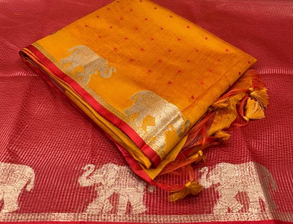 Mustard Yellow Bandhani Silk Saree with Zari Border