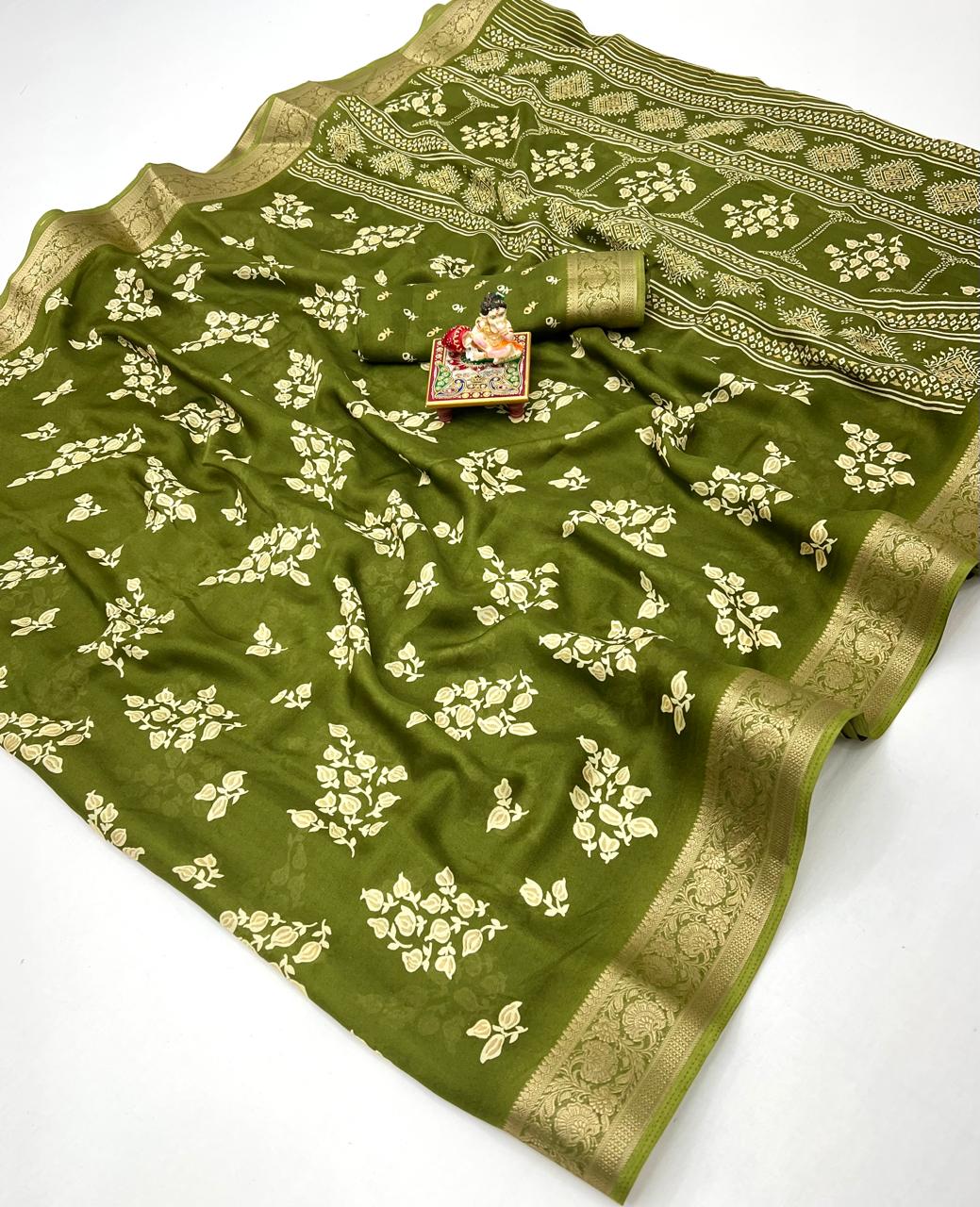 Calcutta Moss Mellow Georgette Printed Saree