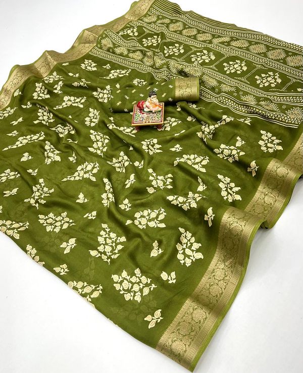 Calcutta Moss Mellow Georgette Printed Saree