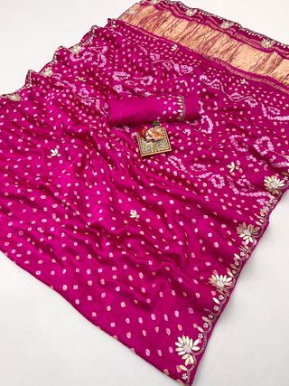 Traditional Pink Bandhani Gajji Silk Saree with Border