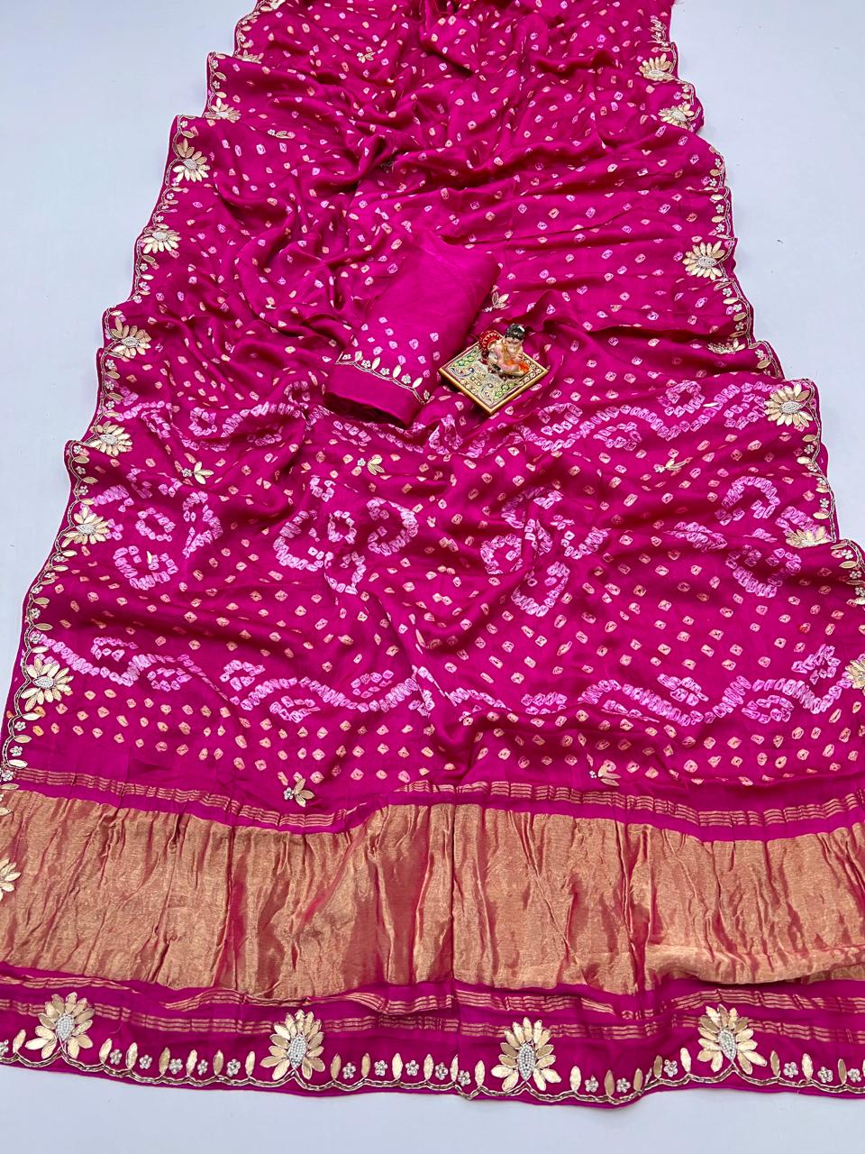 Traditional Pink Bandhani Gajji Silk Saree with Border