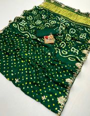 Green Bandhani Viscose Gajji Silk Saree with Gota Patti - Green