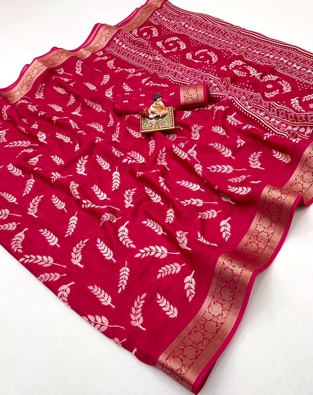 Pink Traditional Moss Georgette Saree With Zari Work