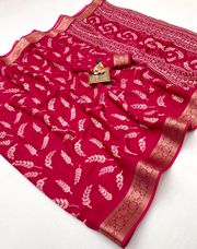 Pink Traditional Moss Georgette Saree With Zari Work - Pink