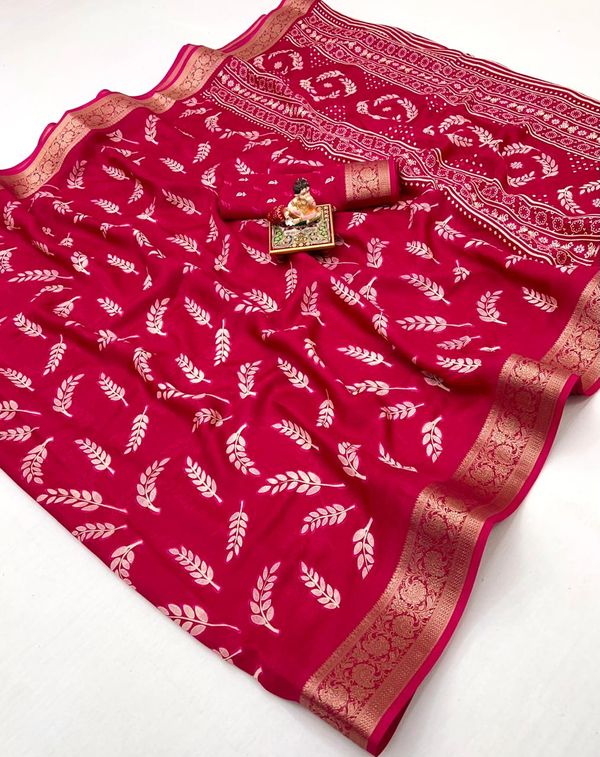 Pink Traditional Moss Georgette Saree With Zari Work