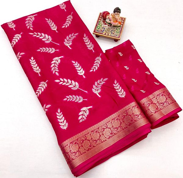 Pink Traditional Moss Georgette Saree With Zari Work