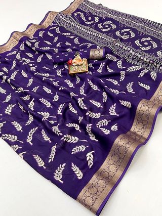 Purple Moss Georgette Printed Saree With Zari Border