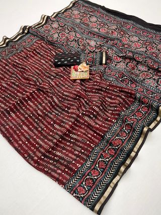 Maroon Digital Print Viscose Uppada Silk Saree Online