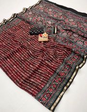 Maroon Digital Print Viscose Uppada Silk Saree Online - Maroon