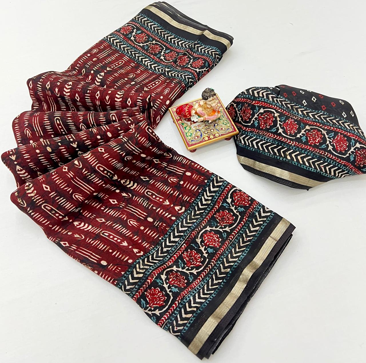 Maroon Digital Print Viscose Uppada Silk Saree Online