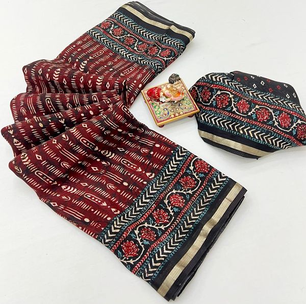 Maroon Digital Print Viscose Uppada Silk Saree Online