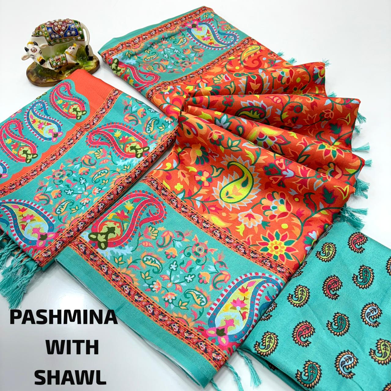 Digital Premium Pashmina Saree with Shawl & Blouse