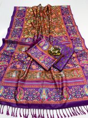 Designer Digital Pashmina Saree with Matching Shawl - Green