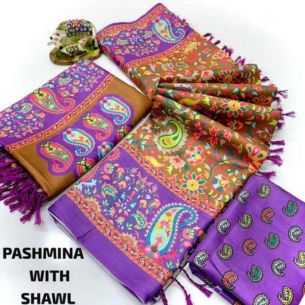 Designer Digital Pashmina Saree with Matching Shawl