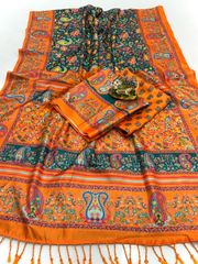 Heritage Paisley Pashmina Saree - Green