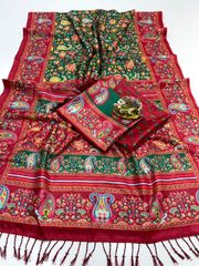 Classic Digital Print Pashmina Saree for Women - Green