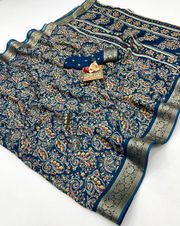 Classic Calcutta Moss Designer Saree - Navy