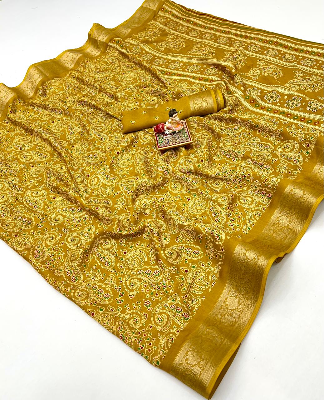 Mustard Calcutta Moss Georgette Printed Saree