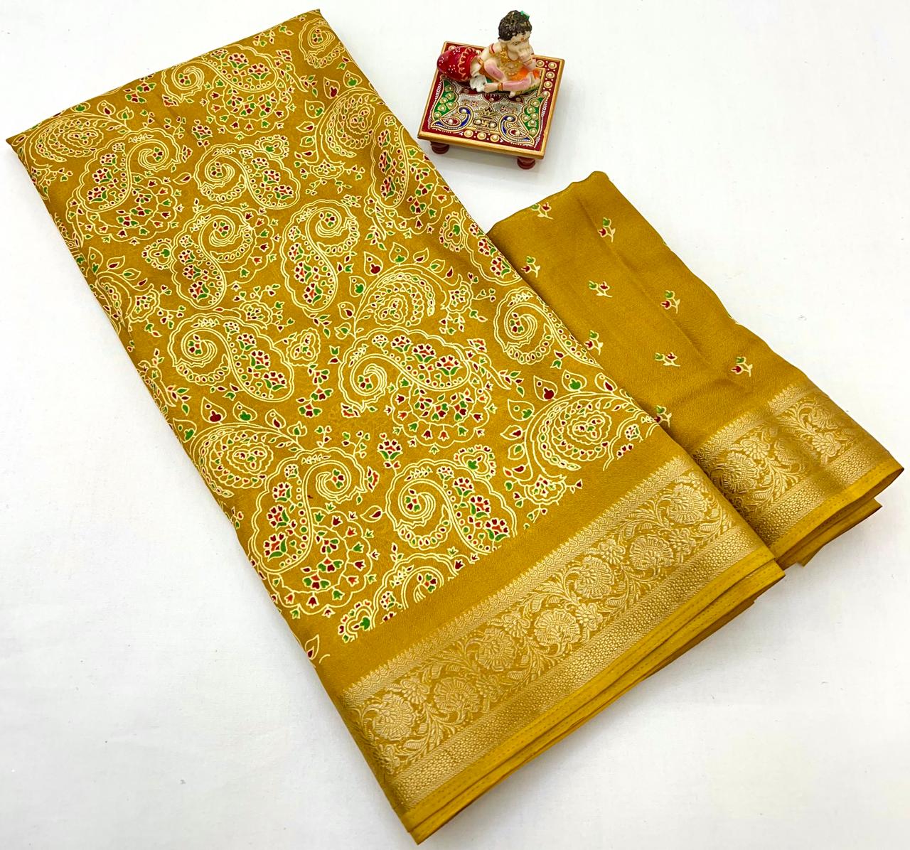 Mustard Calcutta Moss Georgette Printed Saree
