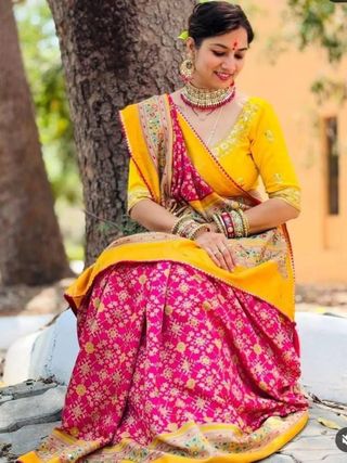 Pink Soft Pashmina Silk Printed Saree With Patola Border