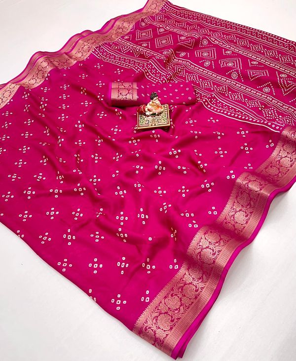 Pink Calcutta Moss Georgette Printed Saree With Zari Border