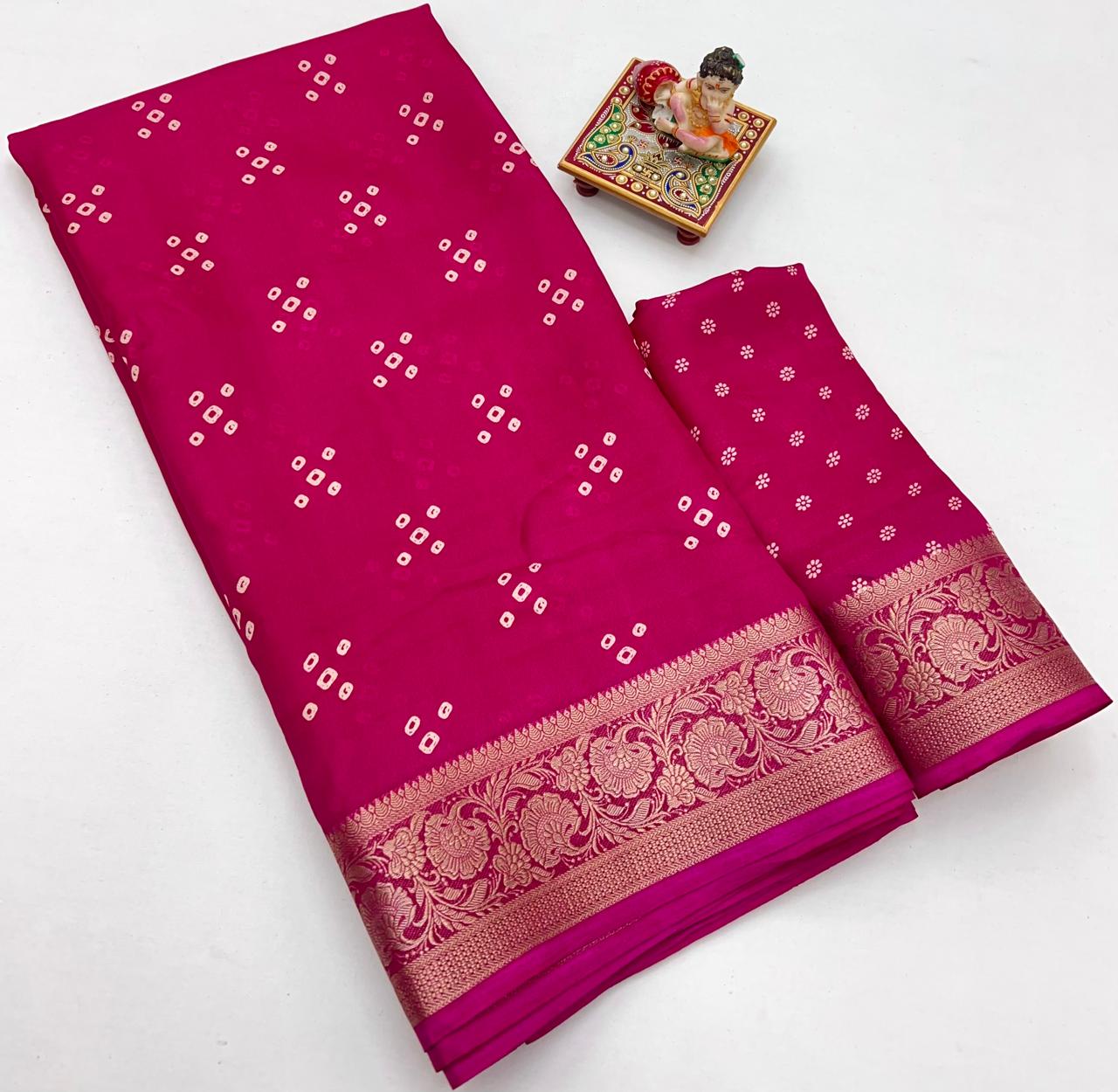 Pink Calcutta Moss Georgette Printed Saree With Zari Border