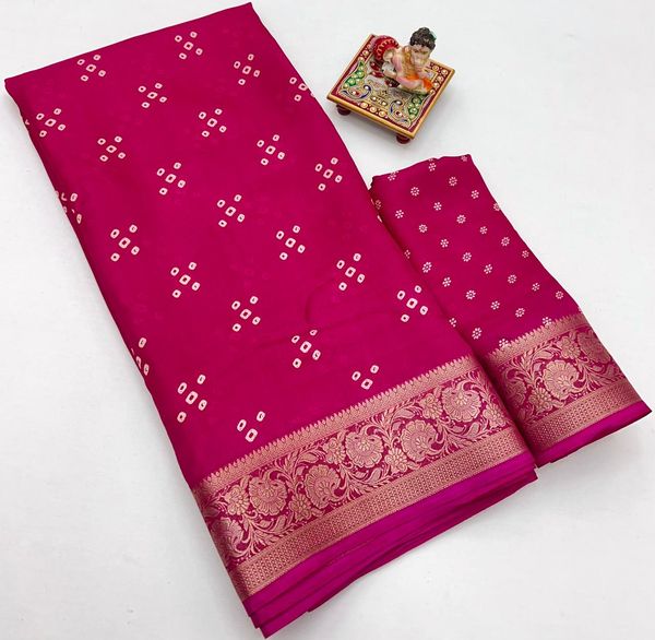 Pink Calcutta Moss Georgette Printed Saree With Zari Border