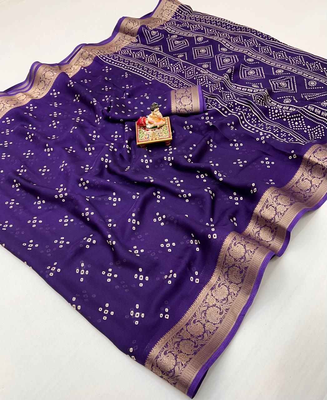 Designer Purple Printed Saree With Zari Woven Border