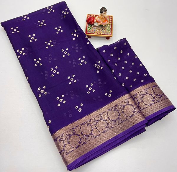 Designer Purple Printed Saree With Zari Woven Border