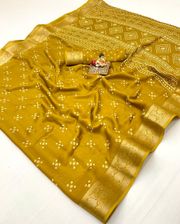 Mustard Calcutta Moss Georgette Printed Saree With Zari - Mustard
