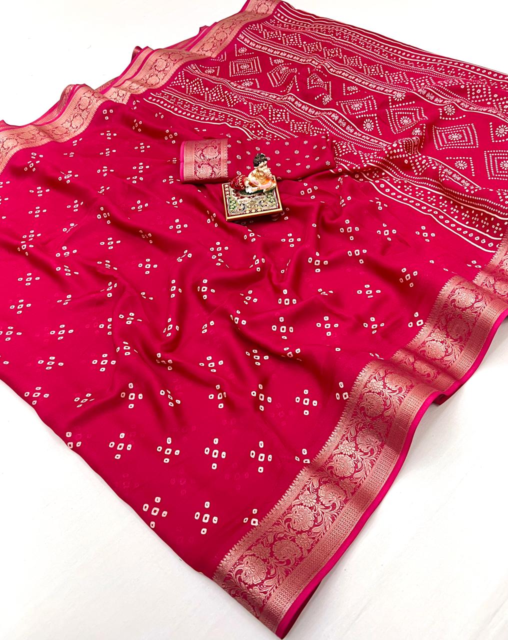 Festive Red Georgette Saree With Rich Zari Border
