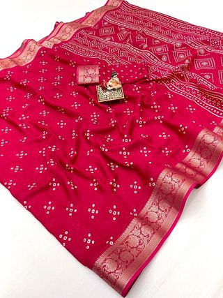 Festive Red Georgette Saree With Rich Zari Border
