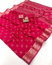 Festive Red Georgette Saree With Rich Zari Border - Red