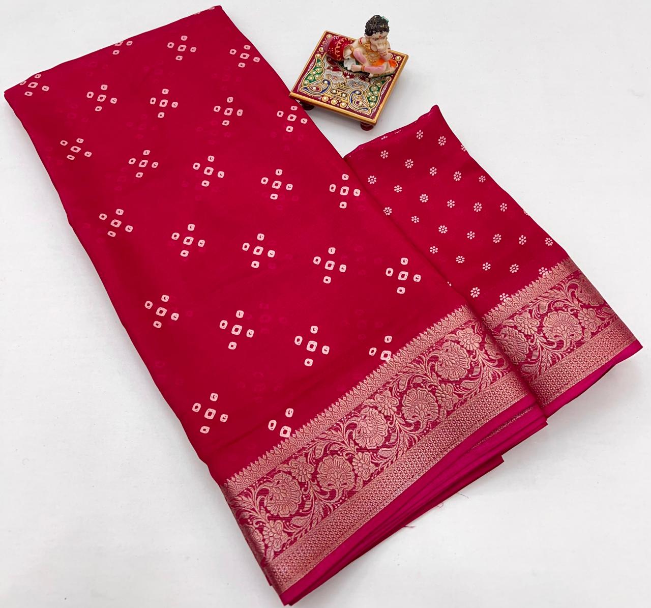 Festive Red Georgette Saree With Rich Zari Border
