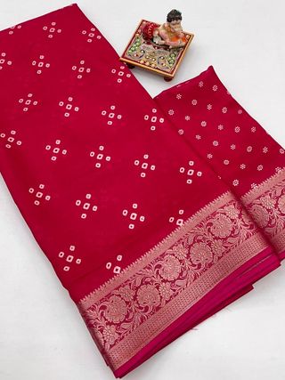 Festive Red Georgette Saree with Rich Zari Border