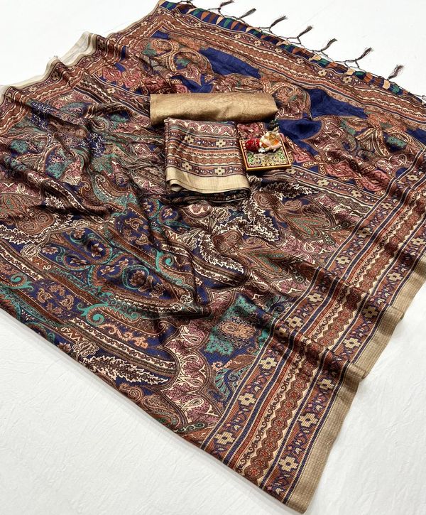 Multicolor Paisley Pashmina Saree With Shawl Set