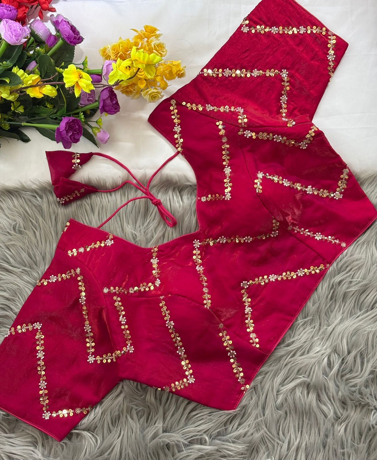 Fendy Silk Zigzag Moti Work Readymade Blouse