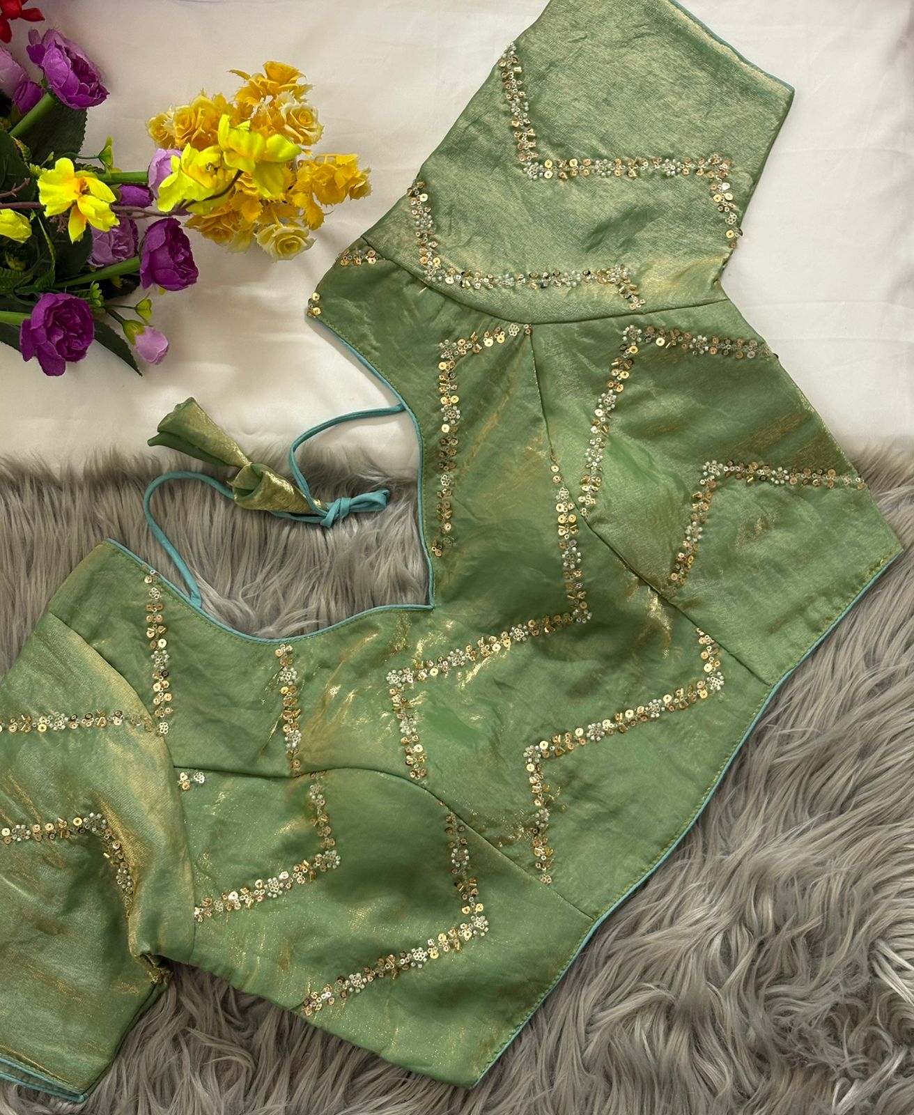 Fendy Silk Zigzag Moti Work Readymade Blouse