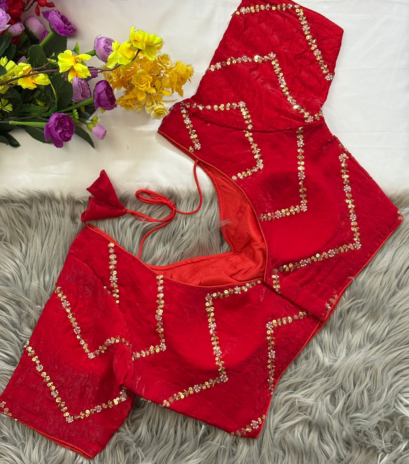 Fendy Silk Zigzag Moti Work Readymade Blouse