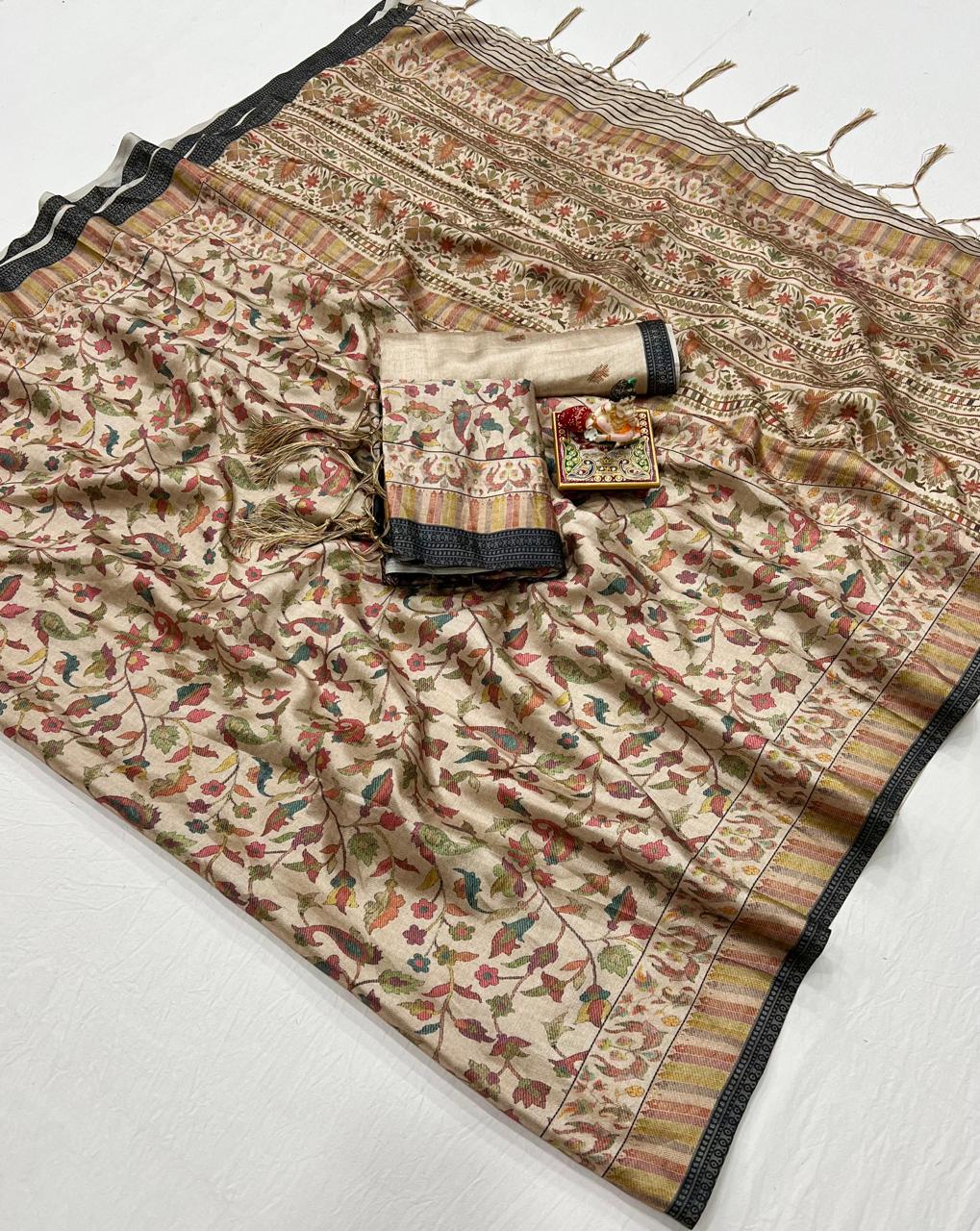 Floral Pashmina Saree With Shawl & Blouse