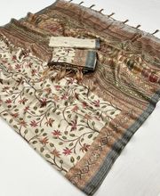 Traditional Cream Pashmina Saree With Shawl For Women - Cream