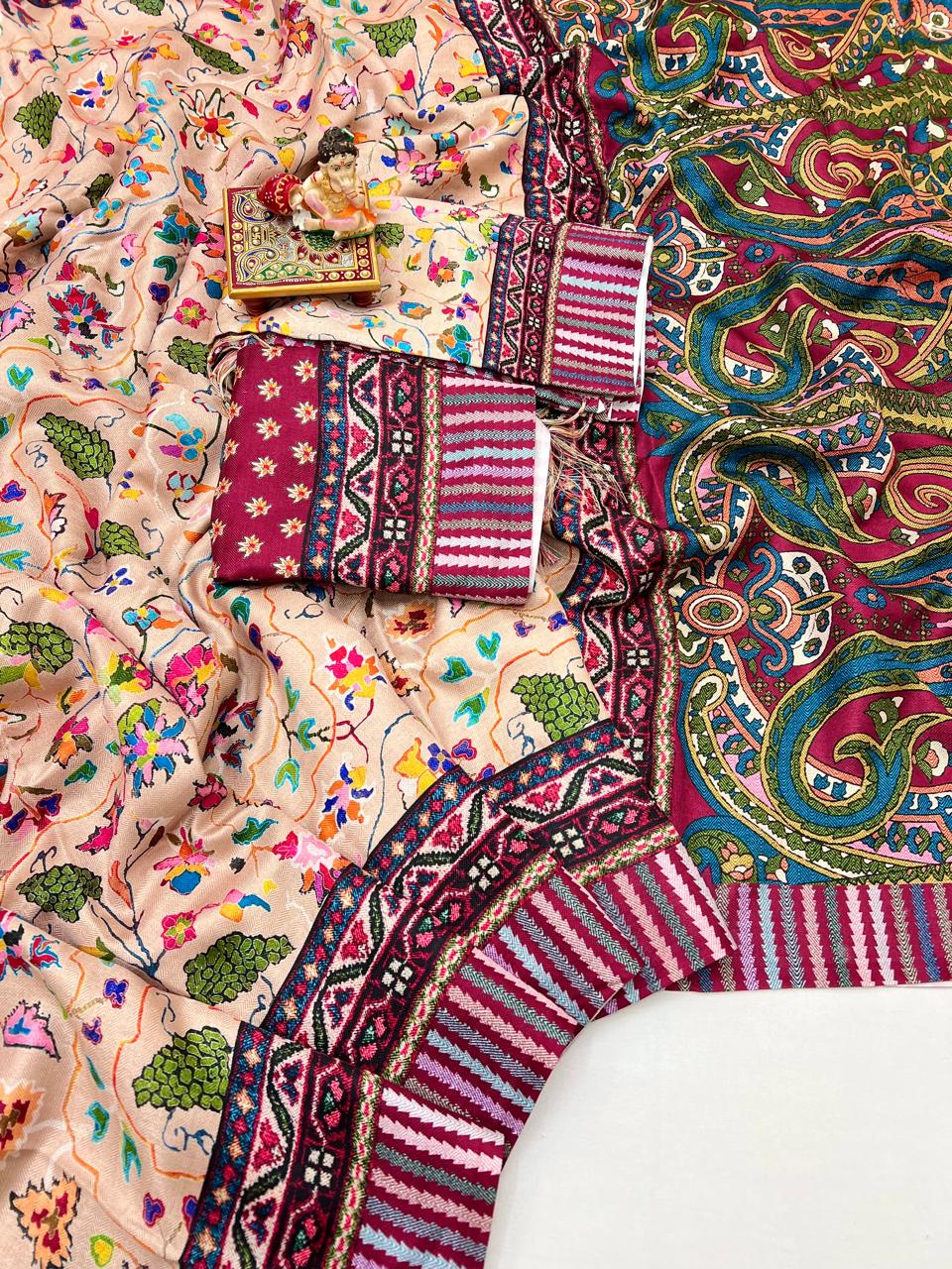 Luxury Pashmina Saree with Paisley Design & Shaw