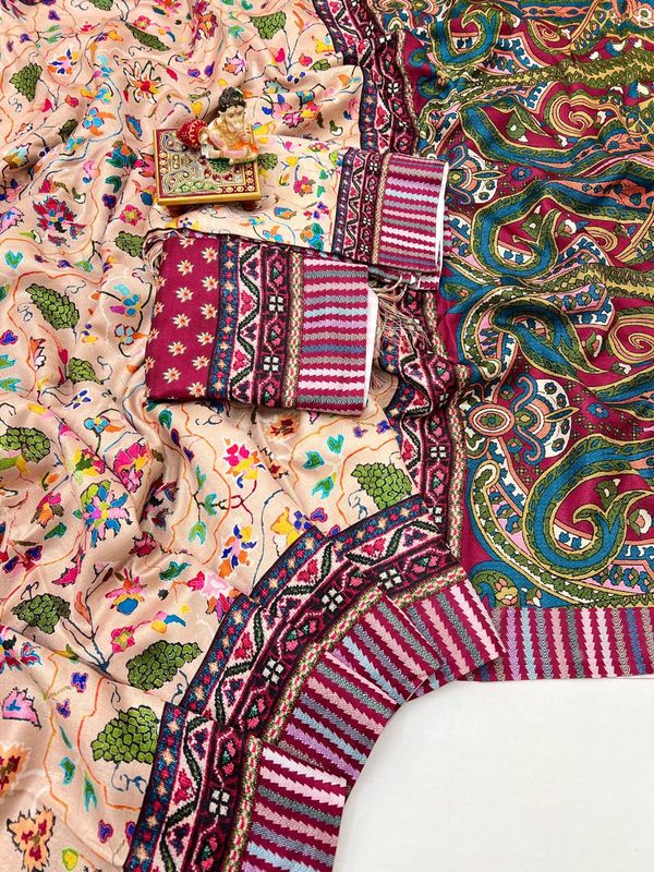 Luxury Pashmina Saree with Paisley Design & Shaw