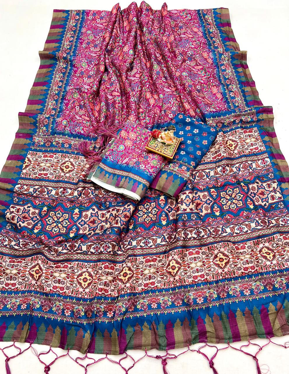 Pink Floral Pashmina Saree with Shawl & Blouse