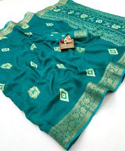 Teal Moss Mellow Georgette Zari Border Saree - Teal