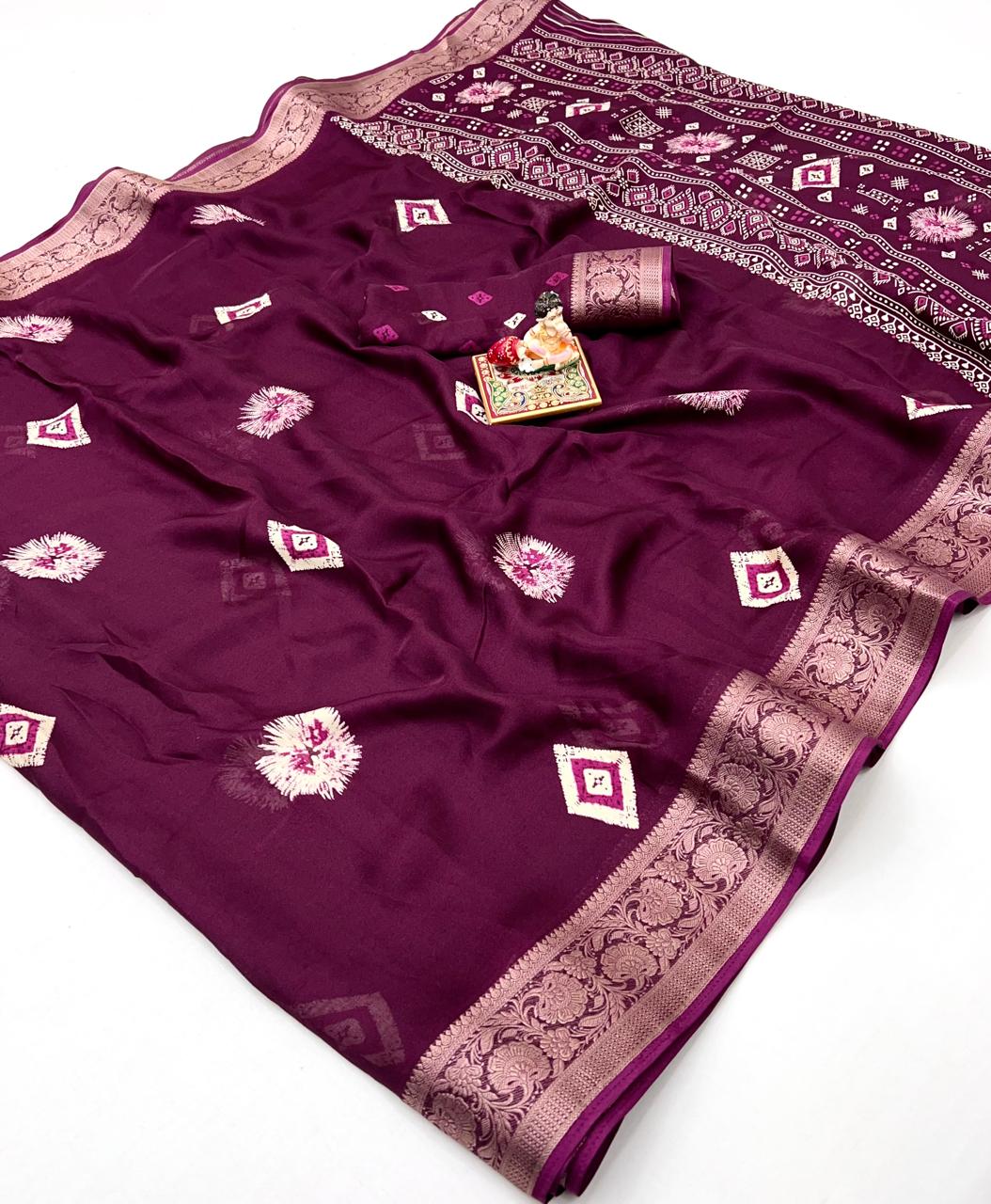 Designer Wine Moss Georgette Saree with Blouse Piece